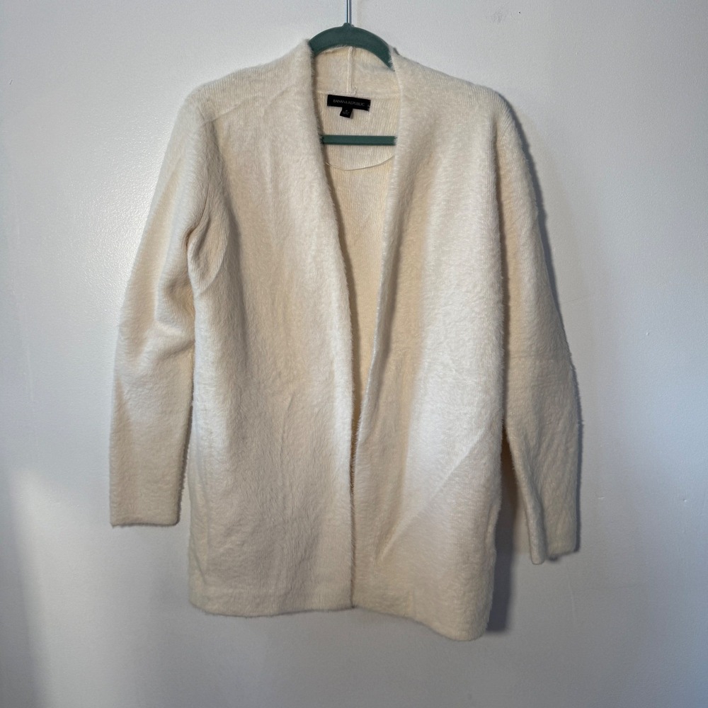 Banana Republic‎ Ivory Fuzzy Open Front Cardigan Sweater Size S